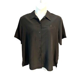 Vintage Yves St Clair Short Sleeve Black Button Front Shirt Polyester Size 20W
